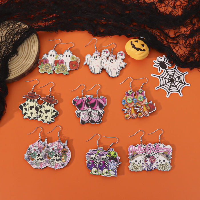 Wholesale  earrings creative personality funny wooden ghost cartoon earrings