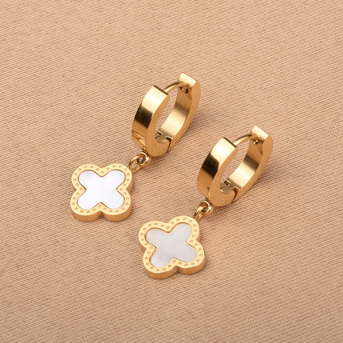 Wholesale Titanium steel short ear buckle, lucky clover earrings, versatile for women, simple and luxurious, gold edging