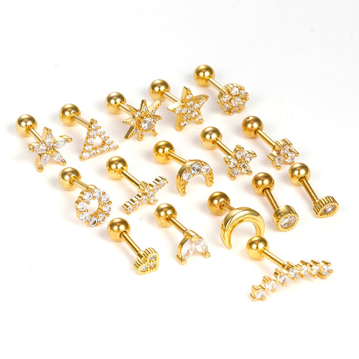 Wholesale Jewelry Stainless Steel Ear Nail Zircon Ball Screw Women