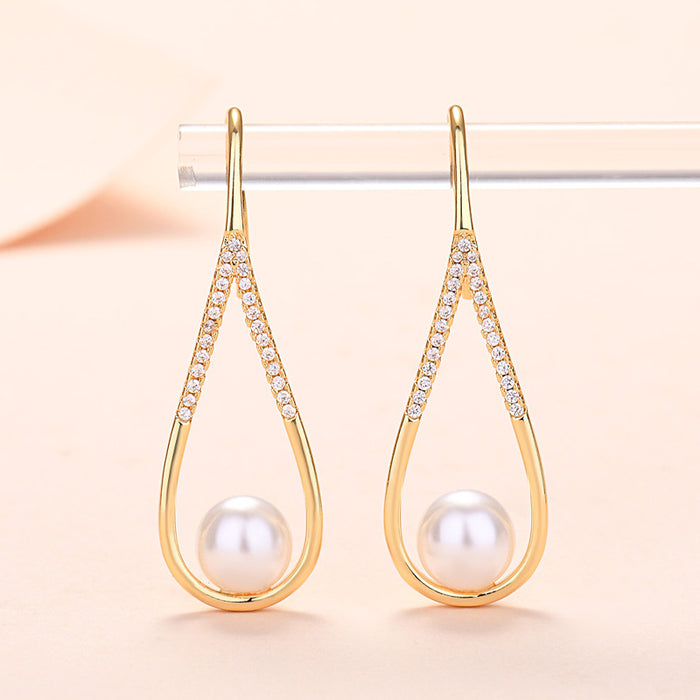Wholesale water drop earrings women's small zircon pearl earrings gold-plated jewelry