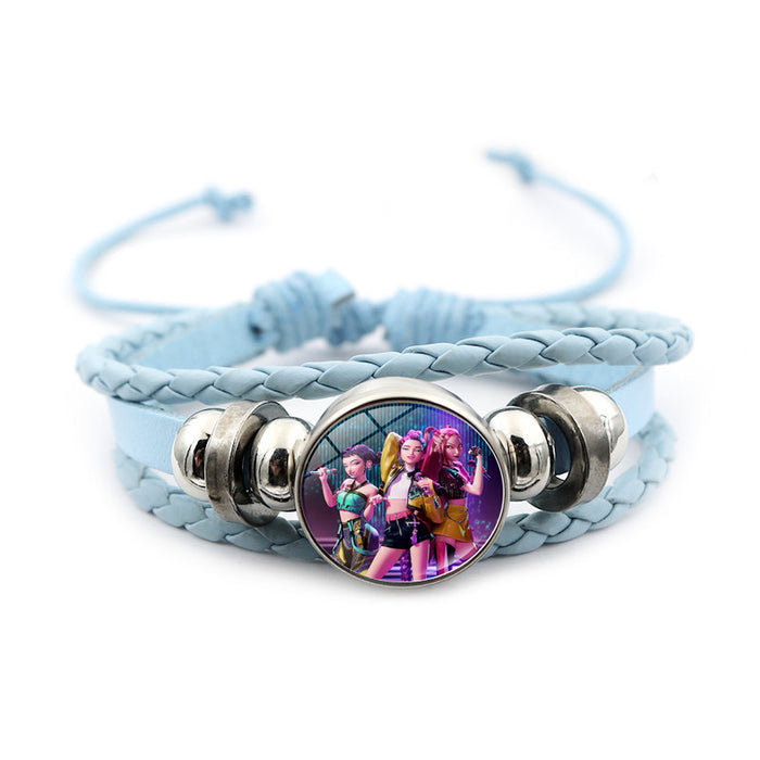 Wholesale Kpop Leather bracelet unisex pink multi-layer braided beaded hand jewelry anime surrounding