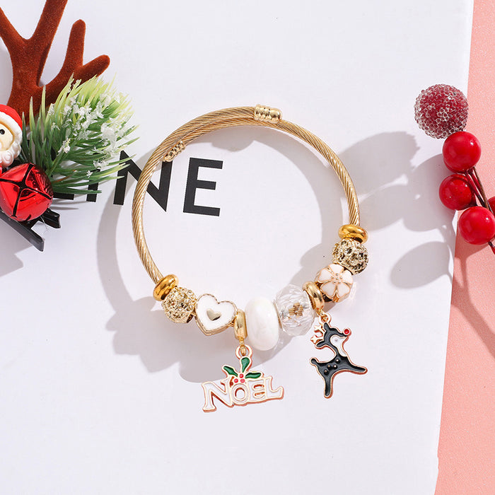 Wholesale Stainless Steel Christmas Deer Bell Pendant Bracelet Trendy Jewelry MOQ≥2