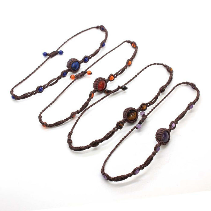 Wholesale Natural Crystal Round Beaded Bracelet Handmade Woven Edge Adjustable Amethyst Jewelry Stylish Everyday Gift