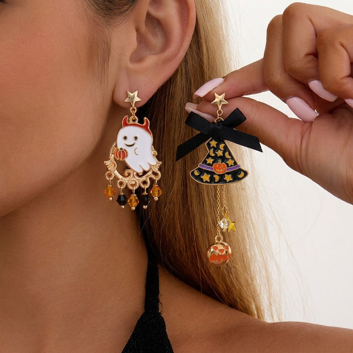 Wholesale Ghost Cat Pumpkin Skull Alloy Ear Studs Jewelry Accessory