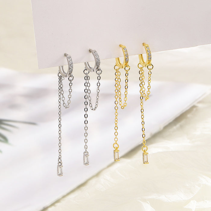 Wholesale Tassel Zircon Earrings Personalized Circle Long Earrings Earrings Square Diamond Full Diamond Chain Earrings Buckle