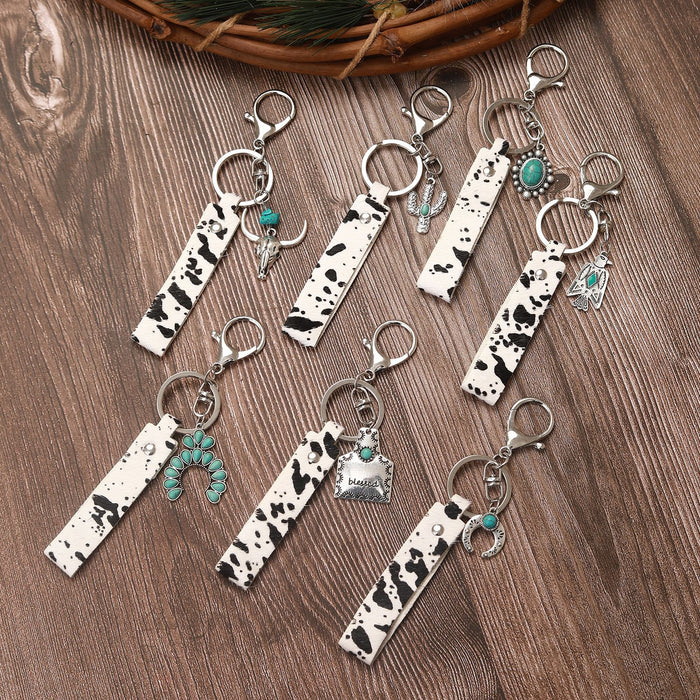 Wholesale Western Cowboy Style Genuine Leather Horsehair Gold Print Keychain MOQ≥2