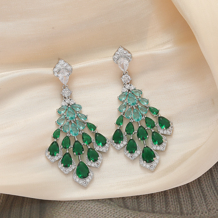 Wholesale Feather tassel earrings, retro fashion earrings, niche high-end, exaggerated earrings