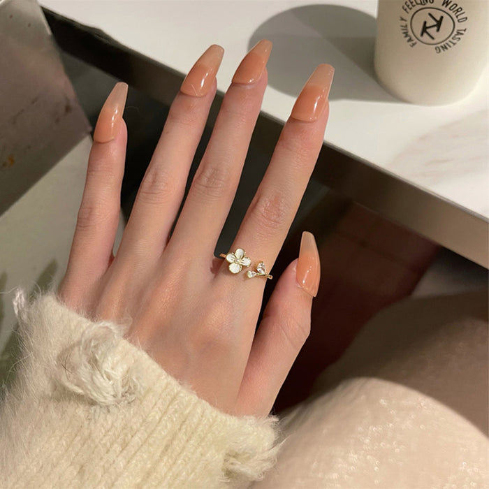 Wholesale Temperament Flower Ring Pearl Zircon Versatile Opening Adjustable Finger Ring