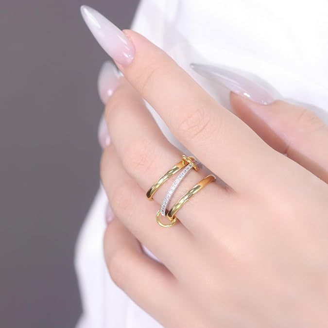 Wholesale Fashion niche temperament, creative personality, handmade jewelry, copper gold-plated four layer intermediate diamond ring wholesale