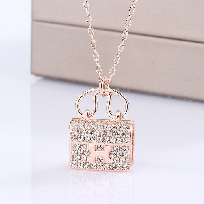 Wholesale Titanium Steel H Letter Full Diamond Bag Necklace JDC-NE-NaY001