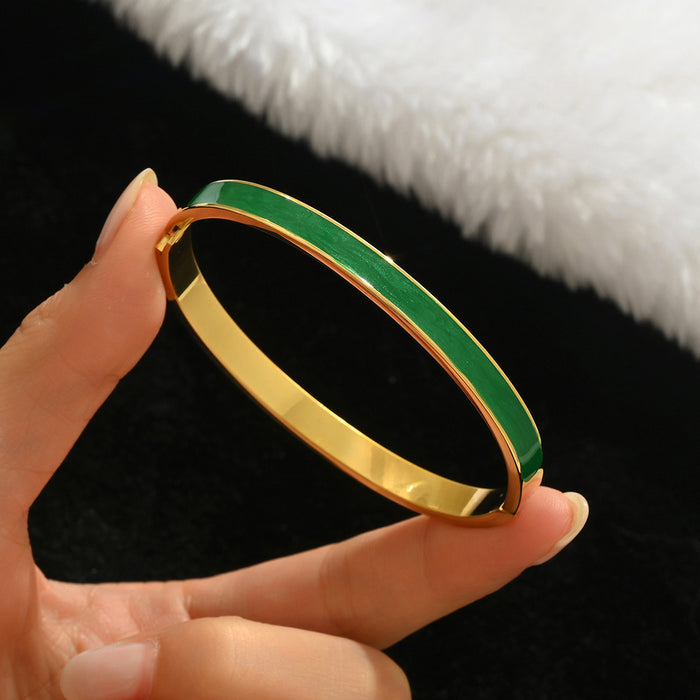Wholesale Gold Tone Titanium Steel  Bangle Set With Rhinestone Row Trendy Jewelry Accessory For Party Or Everyday Gift