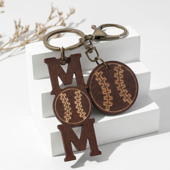 Wholesale Mother's Day Sports Ball Wooden Keychains JDC-KC-RongRui001