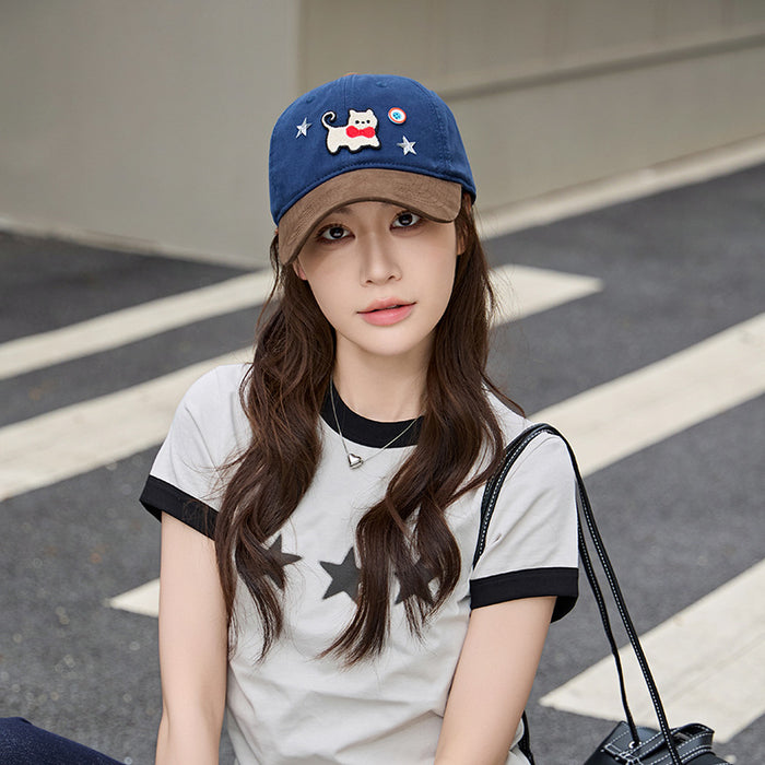 Wholesale Cute cat color blocked baseball cap, wide brimmed duckbill cap