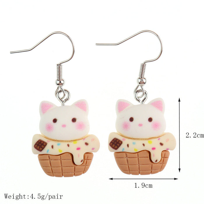 Wholesale Resin Earrings Cute Cartoon Bear Kitty Kitten (S) JDC-ES-niqing026