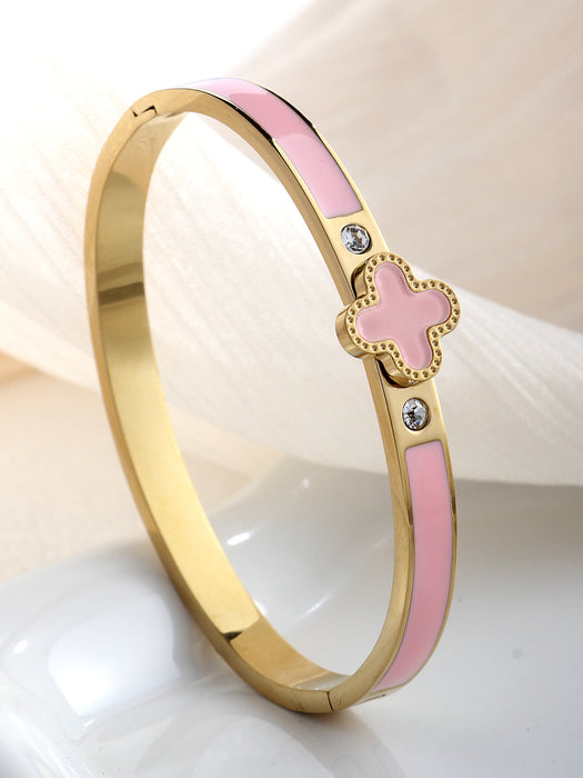 Wholesale Four-leaf clover green oil-drop bracelet titanium steel