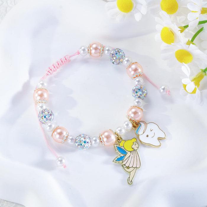 Wholesale Women S Pink Faux Pearl Bracelet With Tooth Fairy Pendant Beaded Charm Jewelry Fashion Accessory For Boutique Resale