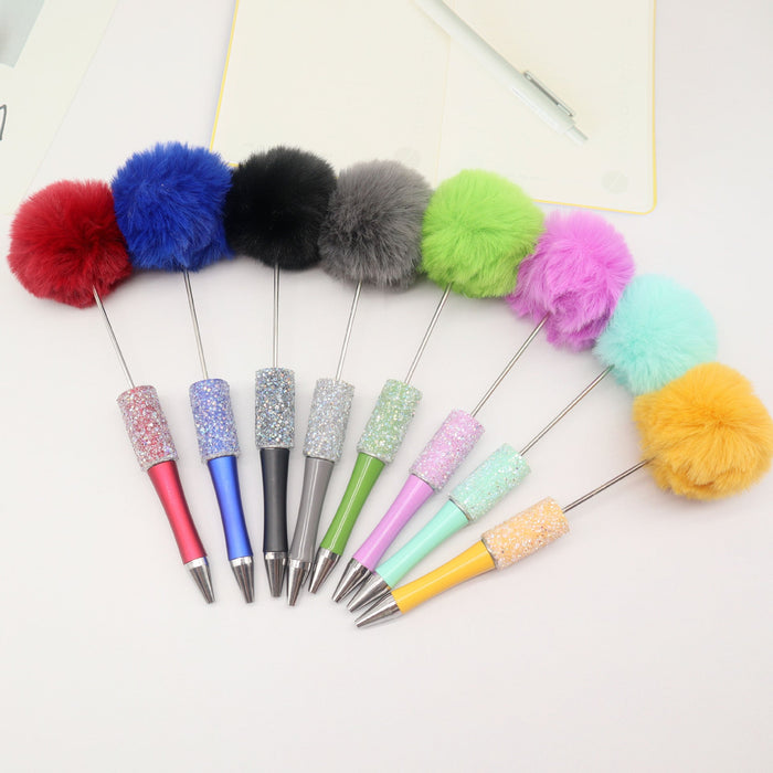 Wholesale Beadable Pens Sugar Rhinestone Leopard Print Pom Pom Pen Fluffy Pens JDC-PN-CY007