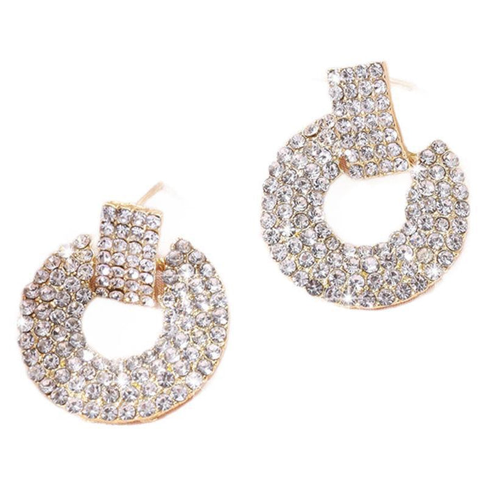 Wholesale Retro light luxury diamond geometric round earrings