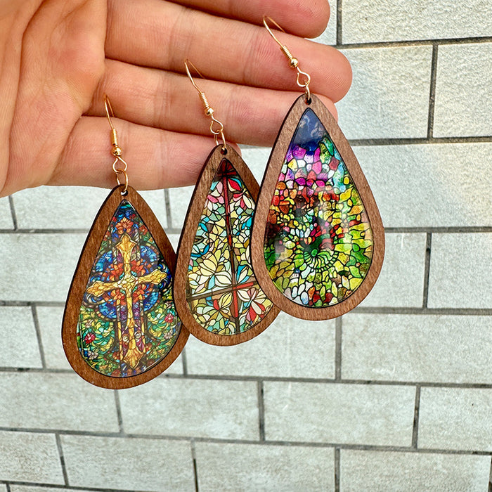 Wholesale Trendy Acrylic Water Drop Earrings Church Color Print Translucent Jewelry Accessory