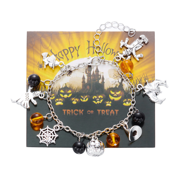 Wholesale  Pumpkin Skull Pendant Bracelet Colorful Beaded Diamond  Ghost Horror Bracelet