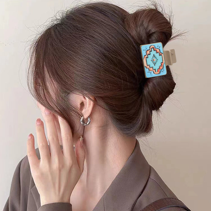 Wholesale Western Denim Cactus Leather Hairpin Mid-style Grab Clip Shark Clip Women