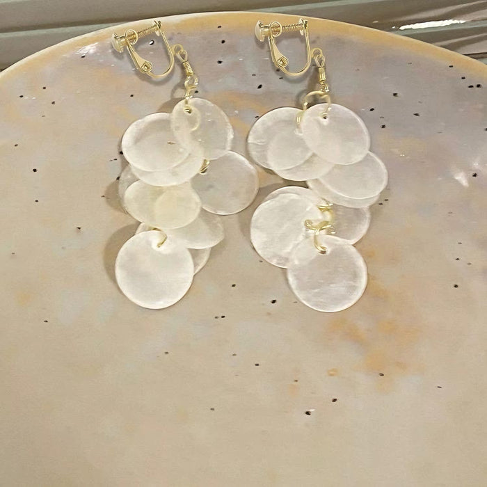 Wholesale Long Tassel Shell Earrings Seaside Without Pierced Ears Exaggerated