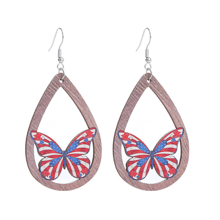 Wholesale American Independence Day Printed Wooden Water Drop Earrings JDC-ES-ChouTteng016