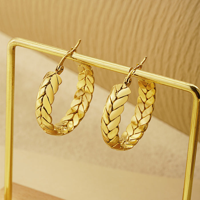 Wholesale Stainless Steel 18K Gold Plated Braided Wheat Ear Earrings JDC-ES-LangDi003