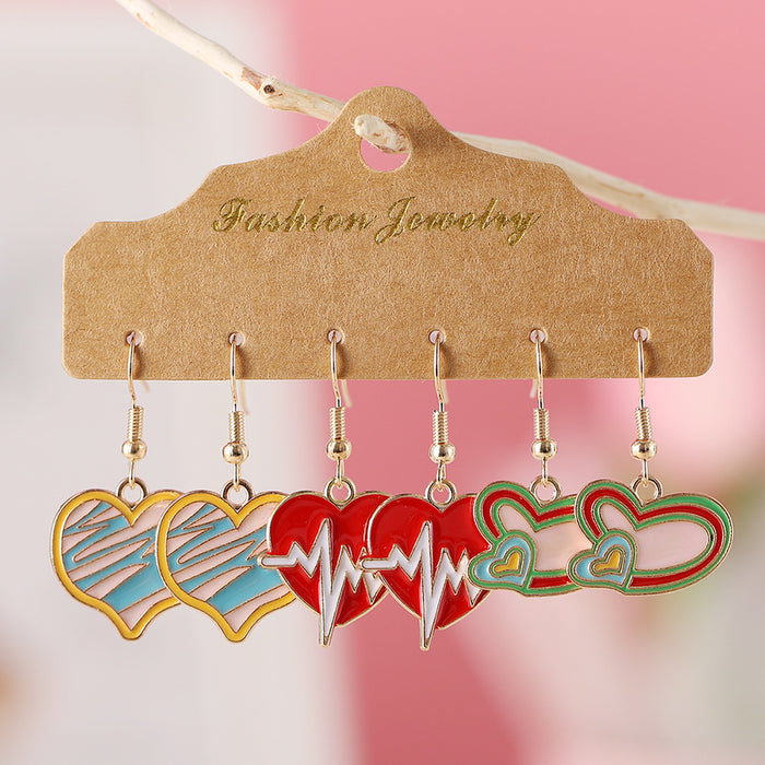 Wholesale Valentine' s Day Love Bear Rose Church Love Heartbeat Pendant Oil Dropping Earrings suit Earrings