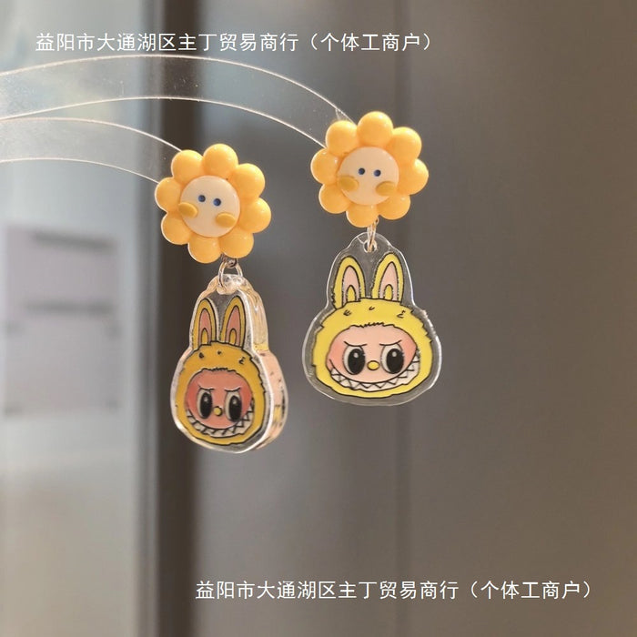Wholesale Cute original niche cartoon flower silver needle earrings for non-pierced ears ear clip gifts