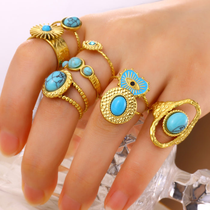 Wholesale Retro Inlaid PeacocK Turquoise Stainless Steel Ring