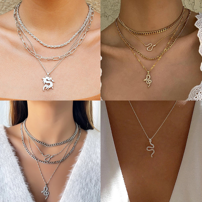 Wholesale Jewelry Electroplating Serpentine Necklace Personalized Fashion Retro Serpentine Pendant Sweater Chain for Women