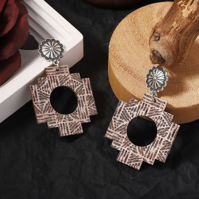 Wholesale Wooden Printing Retro Stars Oval Irregular Quadrilateral Earrings Personalized