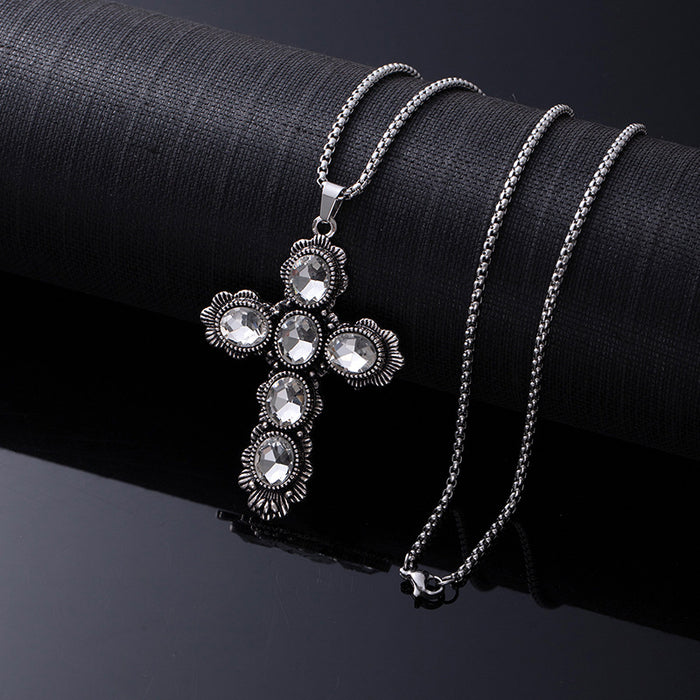 Wholesale Retro Western style natural turquoise necklace,  retro versatile titanium steel chain,  ethnic accessories