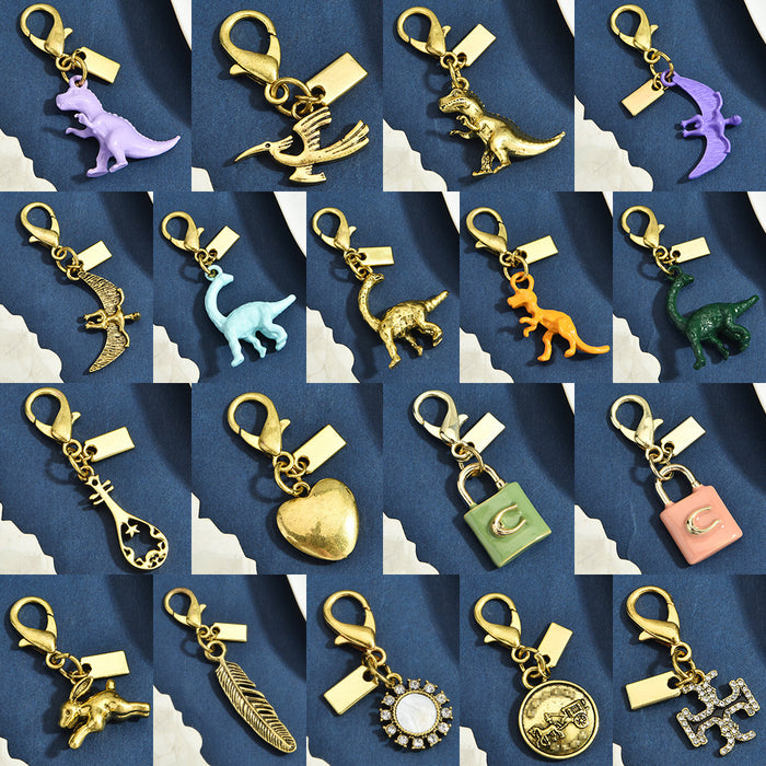Wholesale Multi Style Dinosaur Clover Heart Animal Gold Alloy Keychain Pendant Fashion Jewelry Accessory
