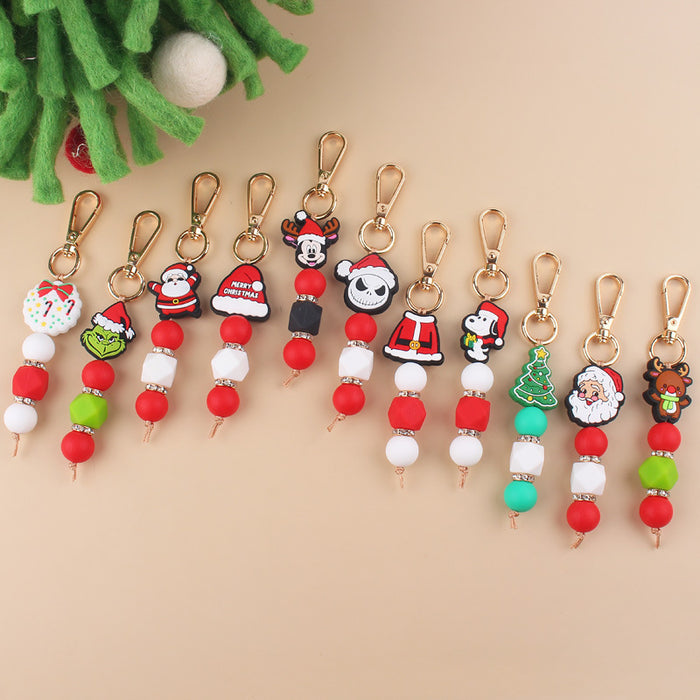 Wholesale Cartoon Christmas Handmade Silicone Beaded Keychain JDC-KC-GuangTian001