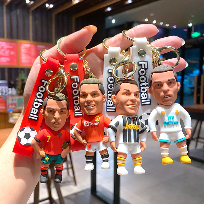 Wholesale Metal Soccer Star Cartoon Keychain Decorative Car Key Accessory MOQ≥2
