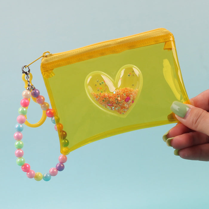Wholesale Love Heart Quicksand Clear PVC Coin Purse Card Holder Fashion Accessory For Boutique Resale
