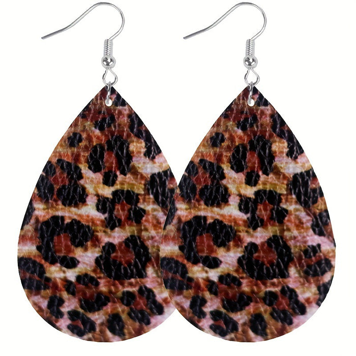Wholesale Classic Holiday Style Leopard Print Cow Pattern Women' s Leather Earrings Double-Sided Printing Random Pattern