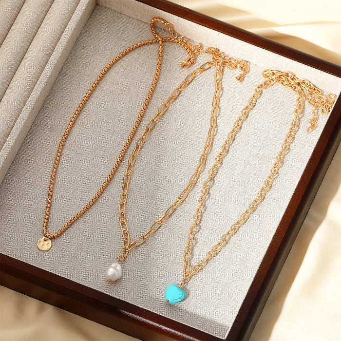 Wholesale Retro Bohemian Heart Turquoise 3-Piece Set Necklace