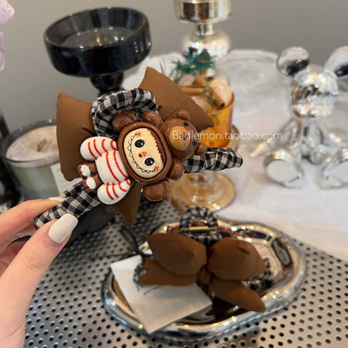 Wholesale Catching cartoon bow plate hair clip, new plaid large shark clip