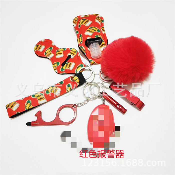 Wholesale Stylish Women S Christmas Pattern Self Defense Keychain 9 Piece Set With LED Alarm Metal Electroplated Party Gift And Decorative Accessory