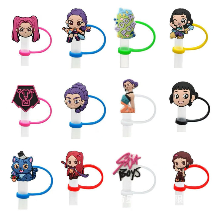 Wholesale 10pcs Kpop Cute Cartoon Silicone Straw Cap Cup Accessories