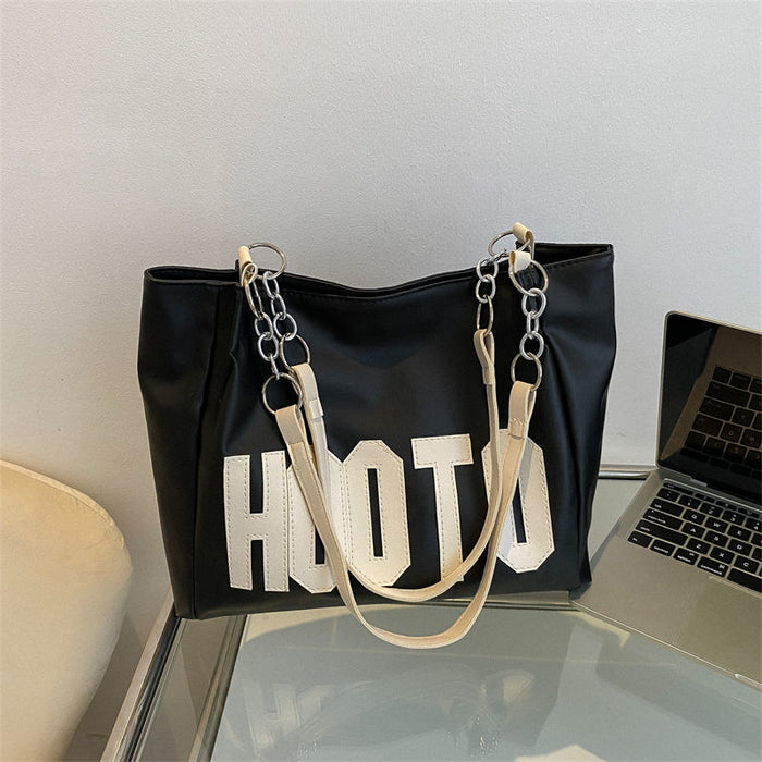 Wholesale Minimalist Shoulder Bag Trendy Color Contrasting Letter Chain Bag Large Capacity Fashionable Commuter Outdoor Tote Bag