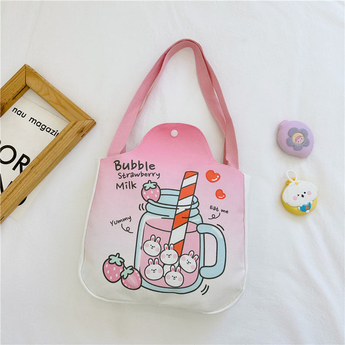 Wholesale Cartoon canvas bag, tutoring bag, illustration, large capacity shoulder bag, cute hand-held handbag