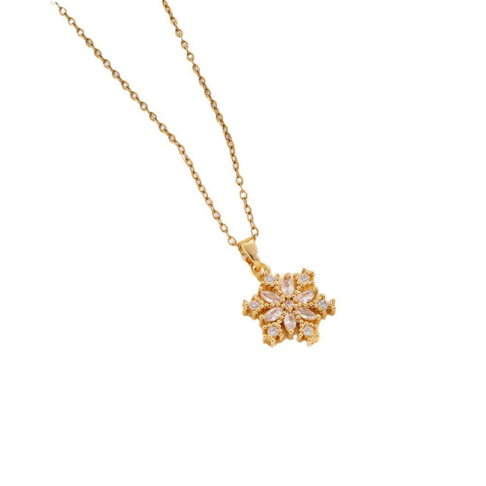 Wholesale Fully encrusted snowflake titanium steel necklace