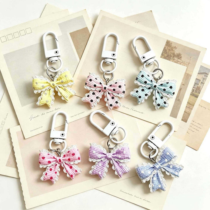 Wholesale Stylish Blue Polka Dot Butterfly Bow Keychain Bag Charm Fresh Style Girls Gift Boutique Resale
