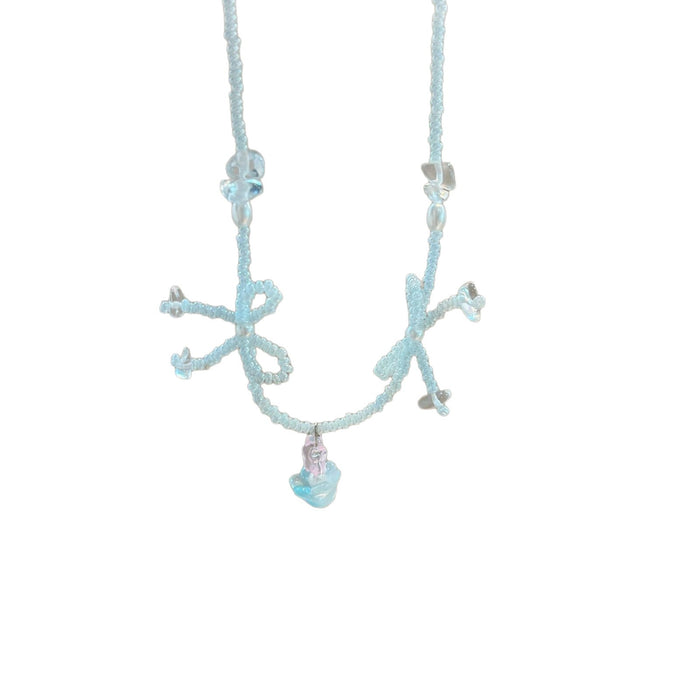 Wholesale Blue Beads Beaded Bow Necklace Fashionable Sweet Clavicle Chain