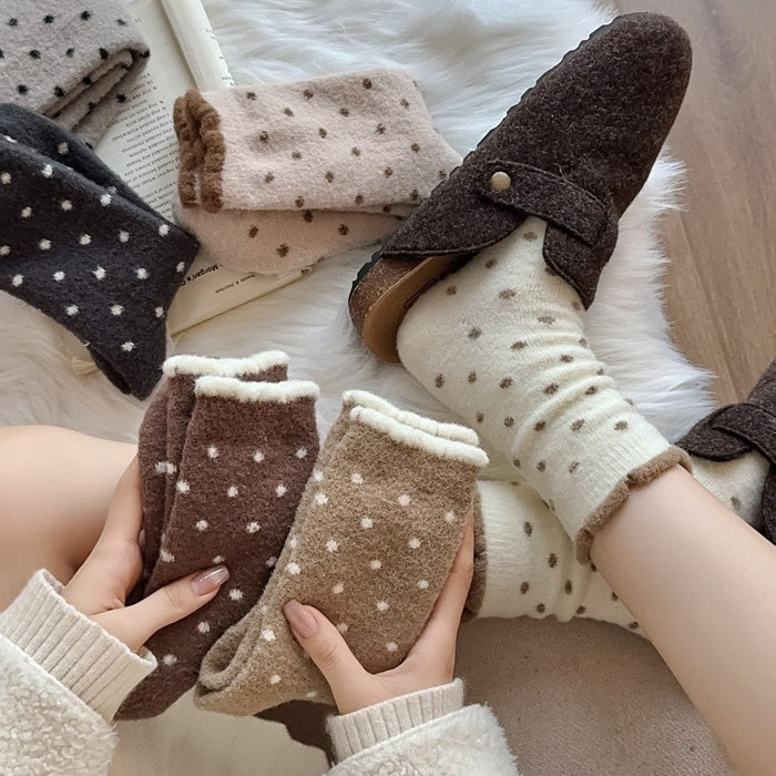 Wholesale Autumn and winter socks, children's polka dot mid tube socks, heat storage and warm sleep socks, color blocked plush women's socks