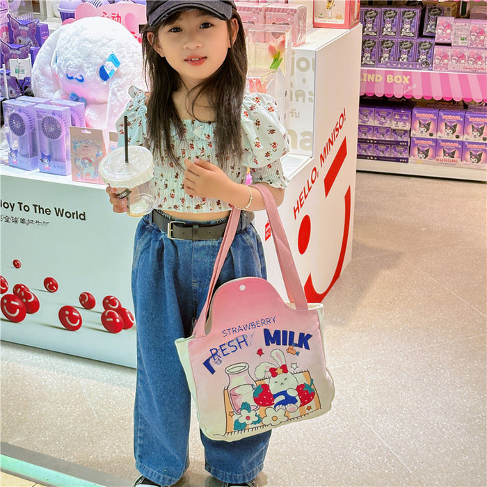Wholesale Cartoon canvas bag, tutoring bag, illustration, large capacity shoulder bag, cute hand-held handbag